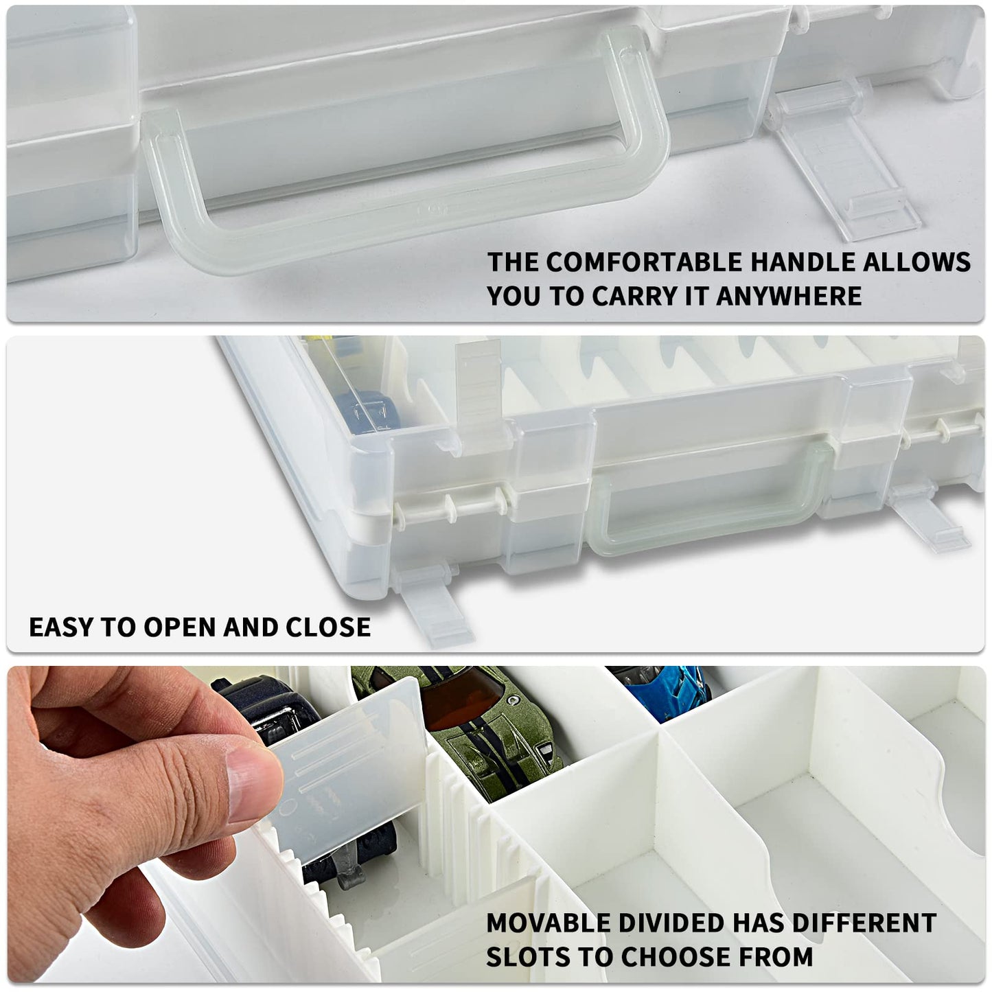 Xuerdon Toy Car Storage Organizer Case - White, Small, Plastic, Double-Sided, 48 Compartments for Hot Wheels & Matchbox Cars