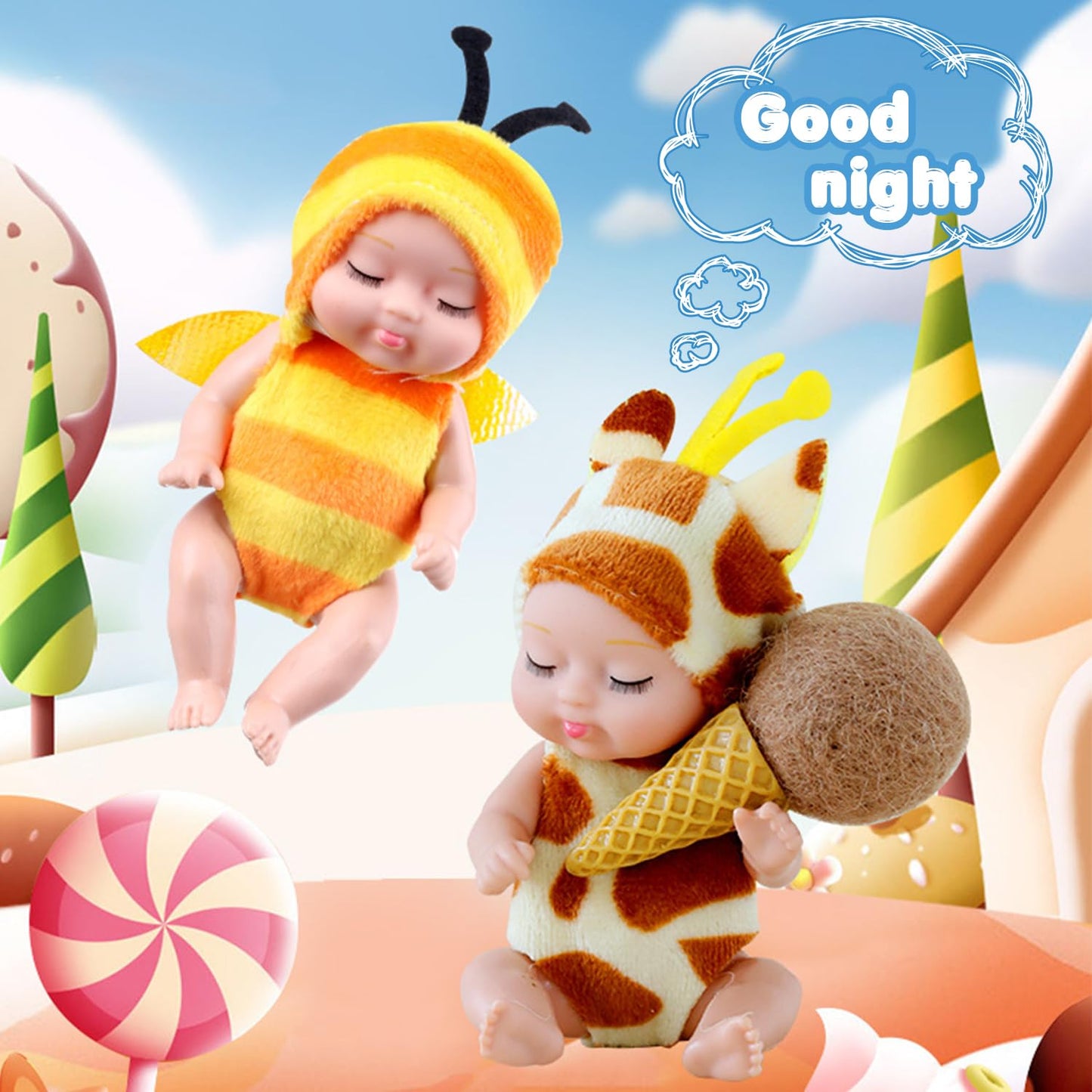 Haawooky 10 Pcs Mini Baby Dolls,4 Inch Lifelike Realistic Baby Dolls With Animal Clothes,Cute Small Baby Doll For Girls Kids Easter Basket Valentine Birthday