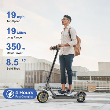 Navic Electric Scooter Adults, 19Mph Top Speed, 19 Miles Range, 8.5'' Solid Tires, Folding E-Scooter With Dual Braking Dual Susp