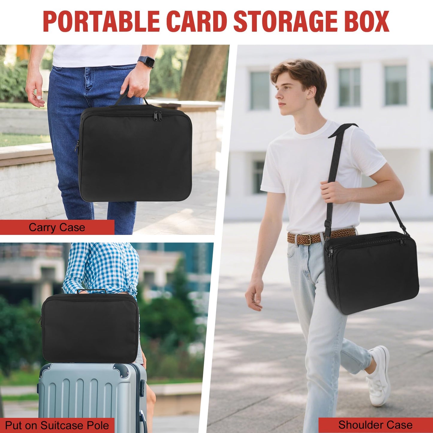 Xykzra MTG Bag Card Storage Box for 2000+ Cards 3-Layer Card Deck Box with Dividers and Shoulder Straps Trading Card Case Fits for MTG/TCG/Magic/Sports Cards - Black