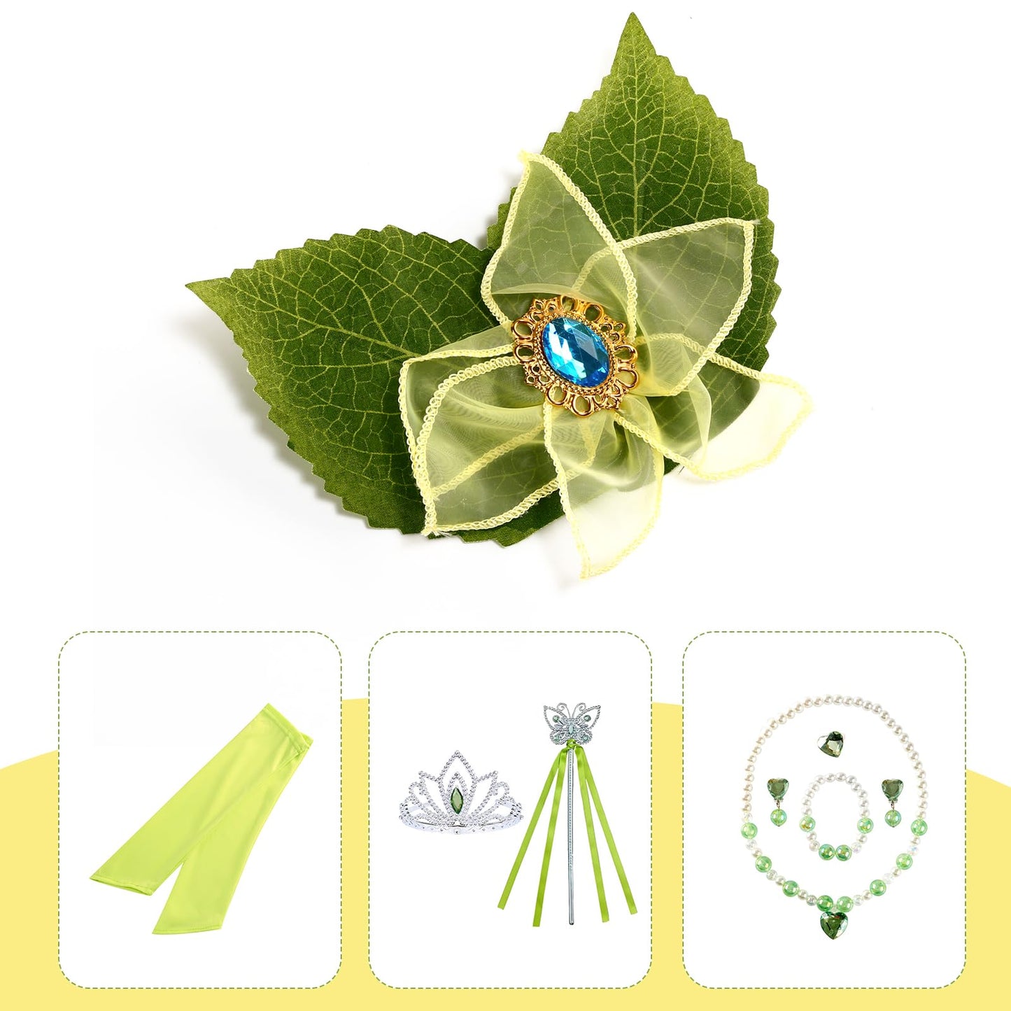 Rosadage Princess Costume For Girls Dress Up Role Play Halloween Cosplay Outfits With Accessories (Green, 130 (5-6T))