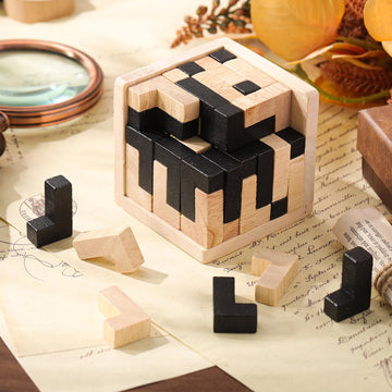 Yilloog Wooden Puzzle Games Brain Teasers Toy Educational 3D Logic Puzzles Brain Teaser Intellectual Removing Assembling Puzzle Gift for Party mature-themeds(Cube)