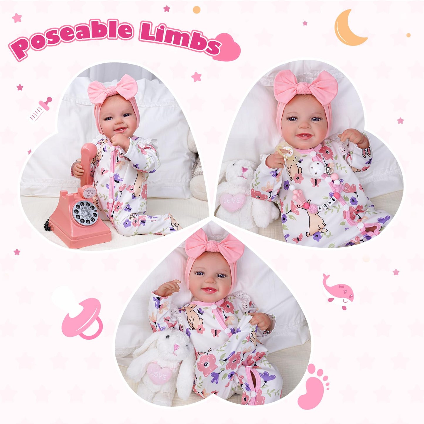 Babeside Lifelike Reborn Baby Dolls - Leen, 20-Inch Soft Body Realistic-Newborn Smile Baby Girl Doll Poseable Real Life Baby Dolls With Toy Accessories Set For Kids Age 3+
