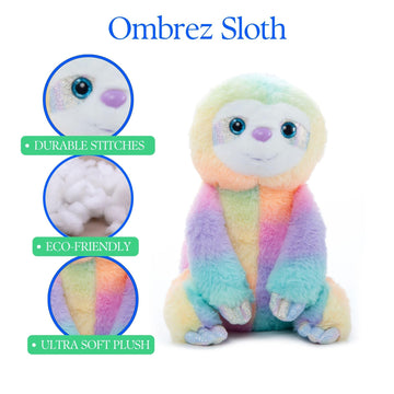 The Petting Zoo Sloth Stuffed Animal Plushie, Ombrez Wildlife Animals, Rainbow Zoologee Sloth Plush Toy 12 inches