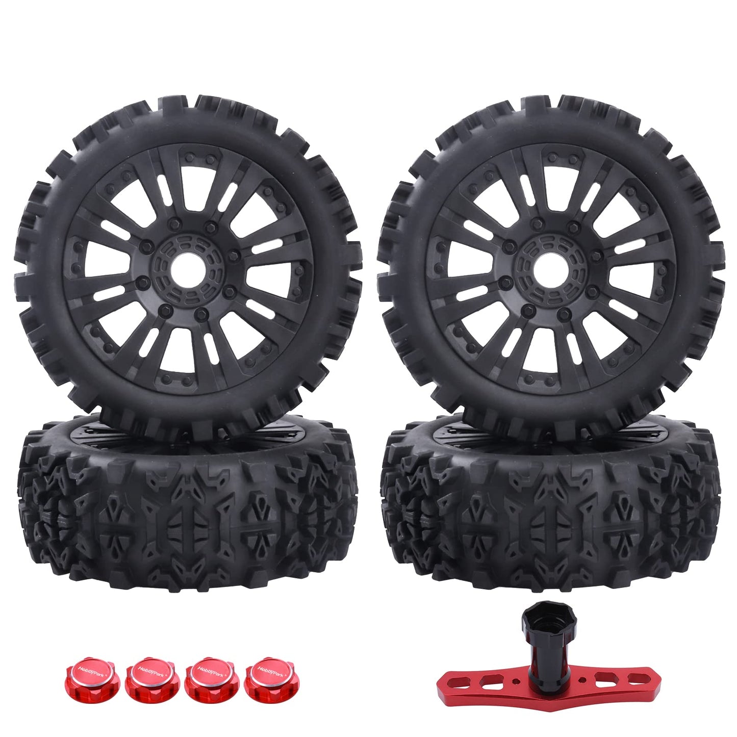 Hobbypark Pre-Glued 1/8 Scale 17mm RC Buggy Tires and Wheels Set with Foam Inserts Mounted for Arrma Typhon 6S 3S Talion 6S Sent