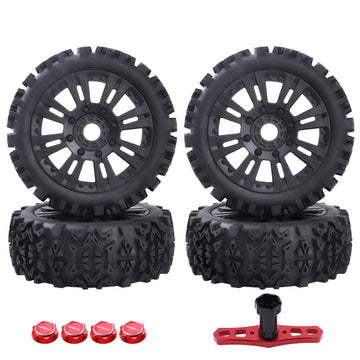 Hobbypark Pre-Glued 1/8 Scale 17mm RC Buggy Tires and Wheels Set with Foam Inserts Mounted for Arrma Typhon 6S 3S Talion 6S Sent