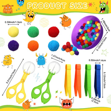 Zhanmai 142 Pcs Fine Motor Skills Toys Handy Scooper Set Sensory Bin Filler 12 Sorting Bowls 8 Tweezers 2 Scissors Clips 120 Plush Balls for Early Education and Sorting Counting Training Development