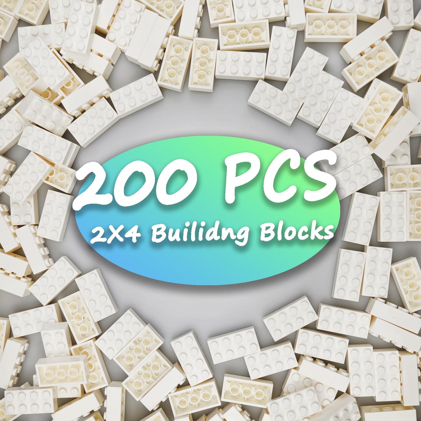 Huizdq 200 Piece Classic Building Bricks, 2X4 Building Blocks Stem Creative Building Toys, White