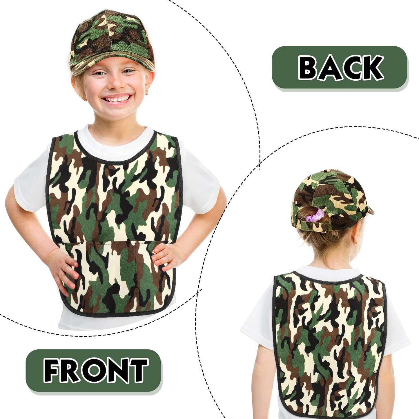 Unittype 12 Pcs Army Soldier Costume For Kids Include 6 Camouflage Military Caps And 6 Camouflage Vests For Kids Birthday Party
