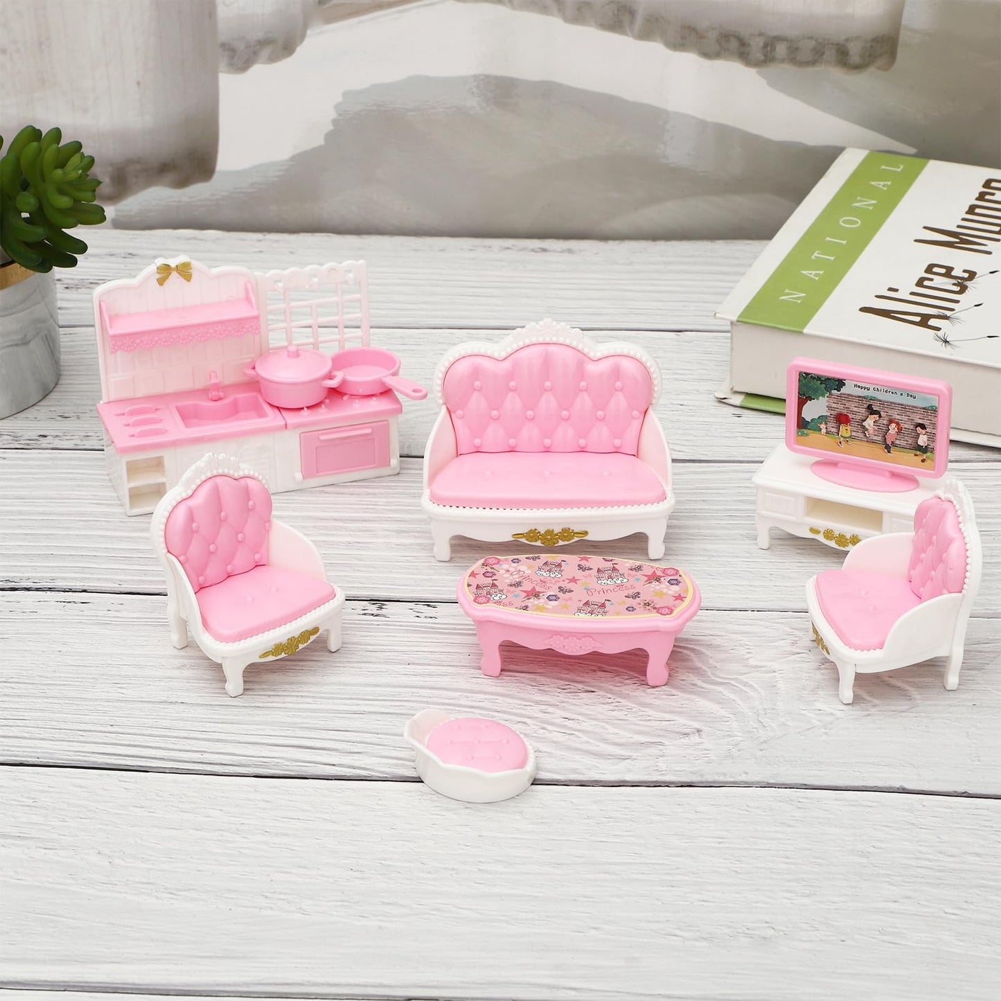 Onest 32 Pieces Dollhouse Furniture Set Mini House Accessories With Bedroom Living Room Bathroom Kitchen Miniature 1:12 Furniture Accessories Model For Kids