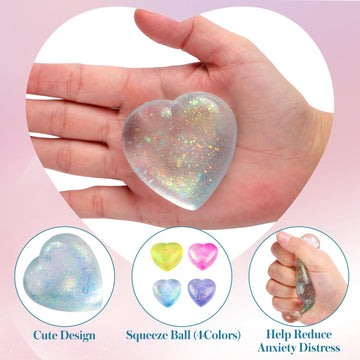 Heart Shape Stress Balls for mature-themed and Kids (Blue) - Sugar Ball Squishy Toys for Stress Relief and Party Favors