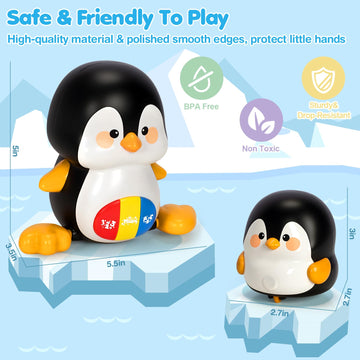 Baby Toys 6-12 Months, Musical Penguins Crawling Infant Toys, Early Learning Toy for Tummy Time with Light & Sound, Birthday Gif