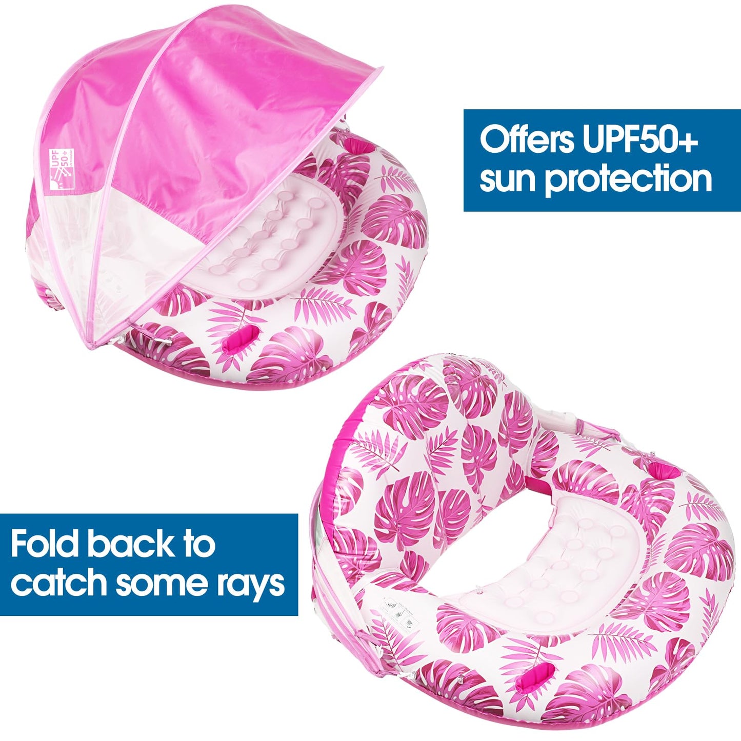 COOLCOOLDEE Inflatable Pool Chair Float with Shade, Large Pink Vinyl, Model CCD03, Heavy Duty with Cup Holder & Backrest