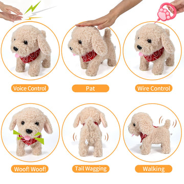 Gobrillfun Interactive Walking Plush Puppy Toy Dog, Realistic Wagging Tail Robot Dog, Grooming Set, Perfect Christmas Birthday G