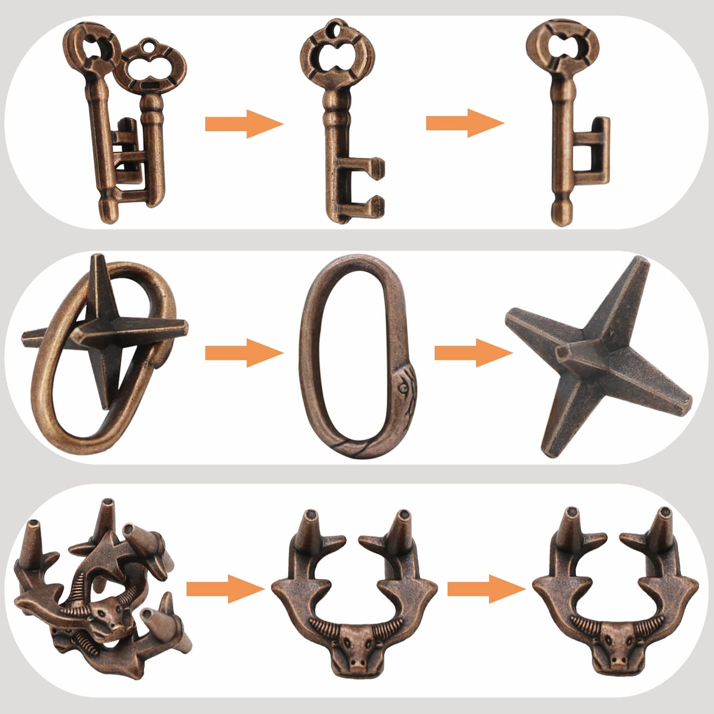 Brain Teaser Puzzles, 3 In 1 Metal Disentanglement Unlock Puzzle Set For Adults And Teenagers (Standard Edition)