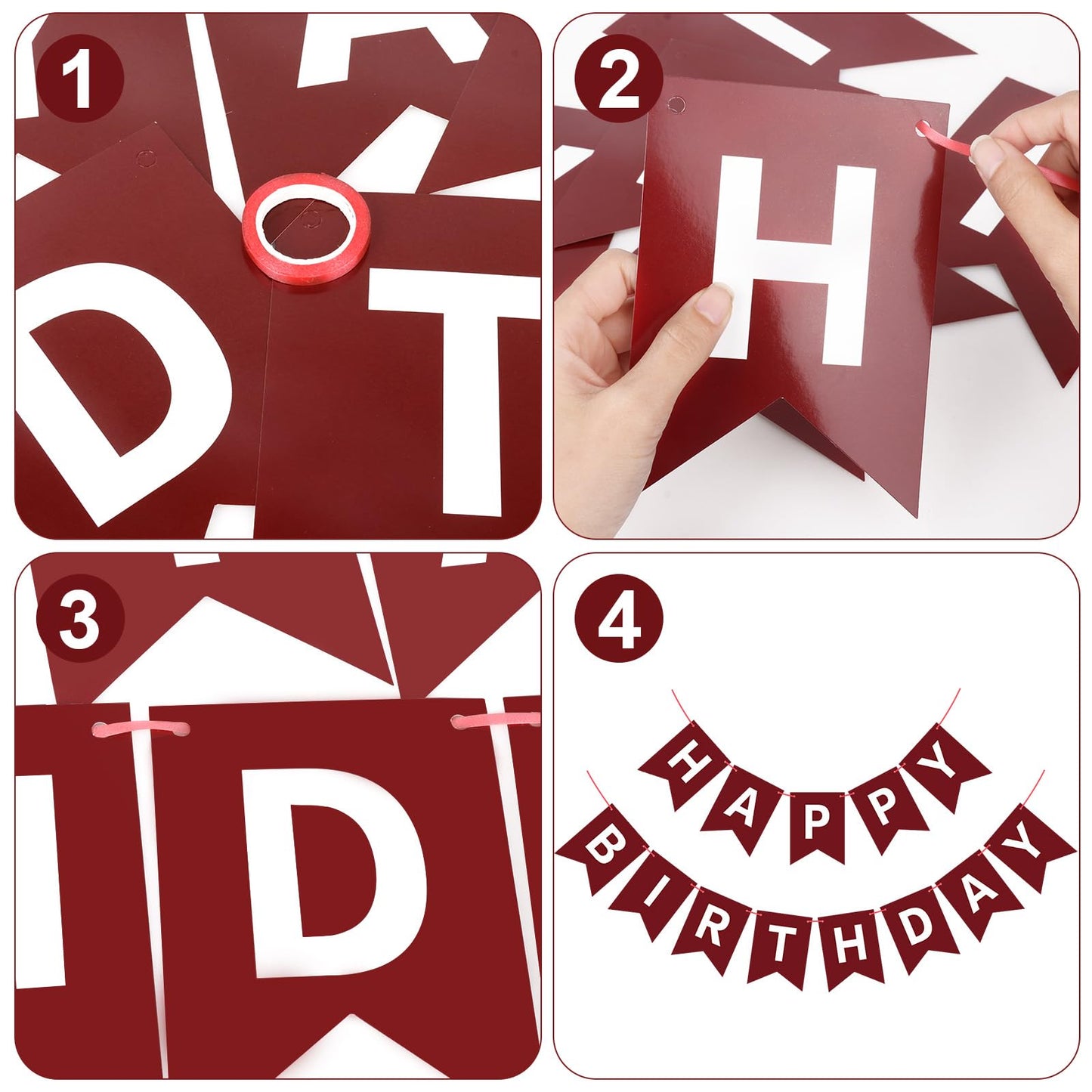 Waenerec Burgundy Birthday Banner - Happy Birthday Bunting Garland for Kids & Women - Paper Decorations for Tea Party Supplies