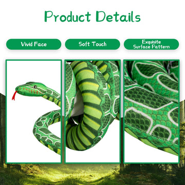 BRINJOY Giant Snake Plush Toy - 149" Lifelike Jumbo Animal - Green Cotton Stuffed Animal for Kids - Perfect Gift for Birthdays & Parties
