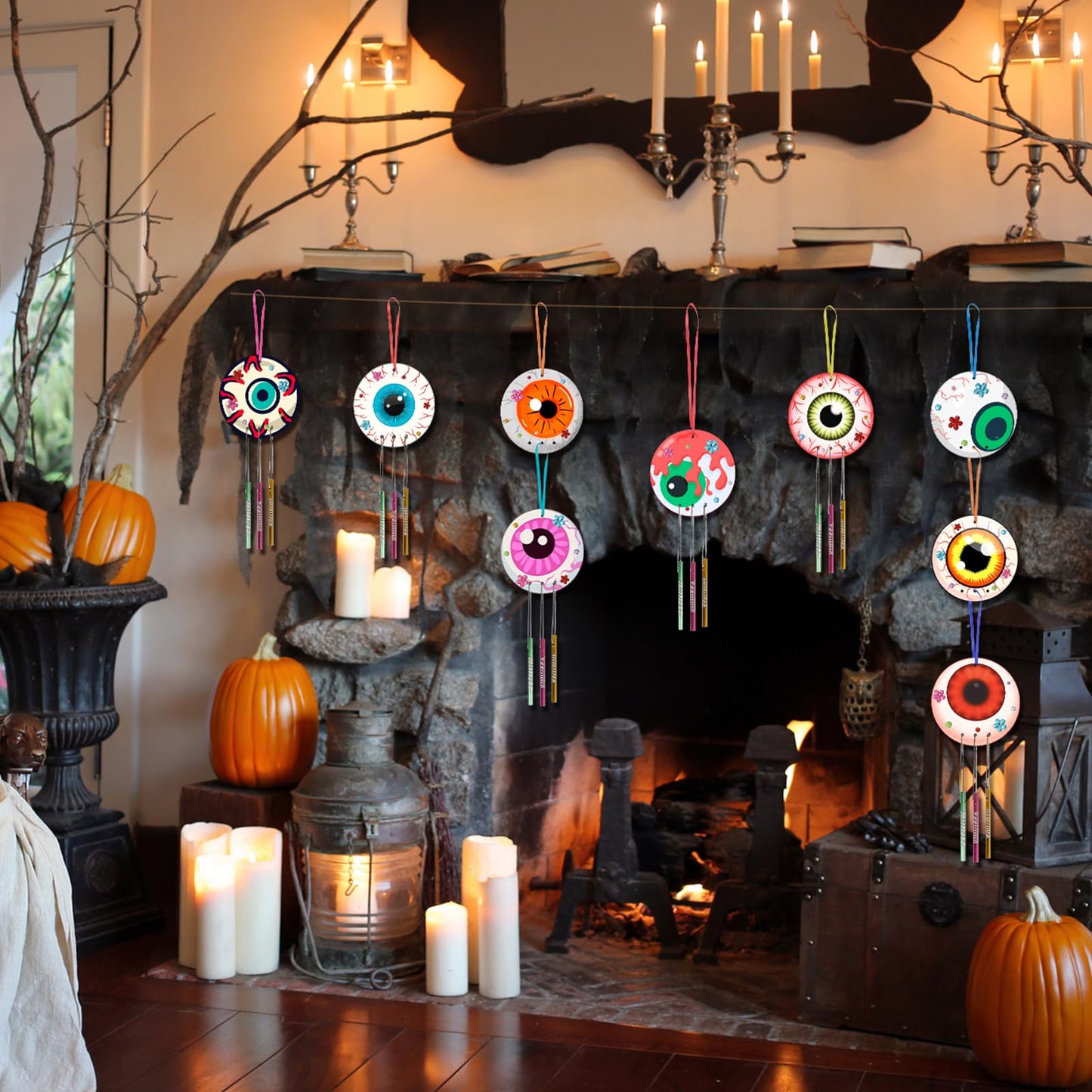 Fennoral 9 Pack Halloween Wind Chime Kit For Kids Make You Own Eyeballs Wind Chimes Diy Paint Wooden Art And Craft For Girls Boy
