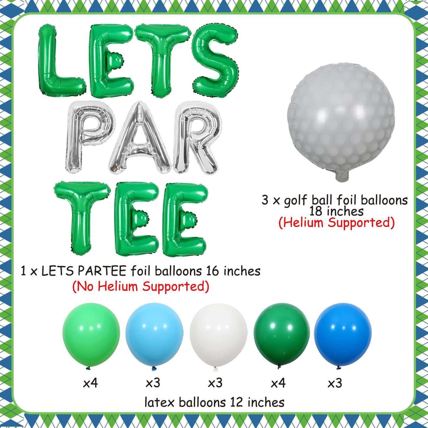 JOYMEMO Golf Party Decorations for Boys Men, Blue Green Lets ParTee Balloon Banner, Golf Ball Balloons, Lets Par- tee Decor, S