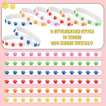 Gejoy 200 Pcs Paw Print Rubber Bracelets Multicolor Silicone Stretch Wristbands for Birthday Party Supplies(Fresh Color)
