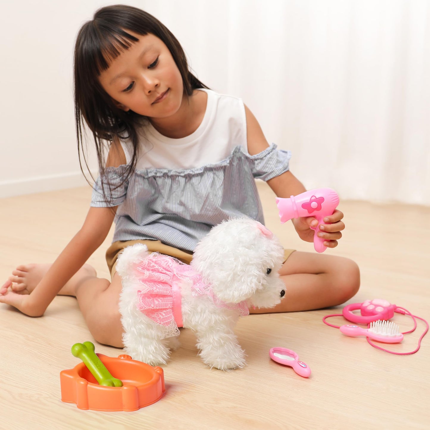 OR OR TU Plush Puppy Remote Control Barking Toy for Kids, Interactive, White, Model 55B-12, Ages 3-6+