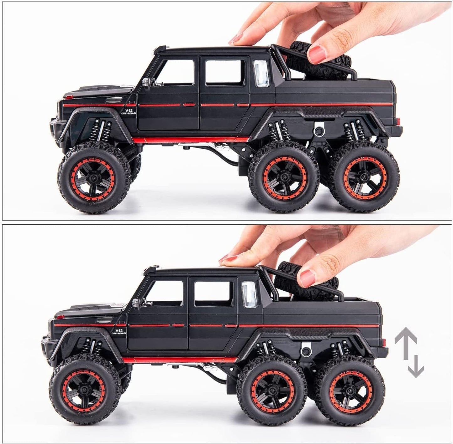 Adlon Car 6 Wheel Drive Metal Car Pull Back with Open Doors, Engine Cover, Tail with Front and Rear Light & Music Great Gift for