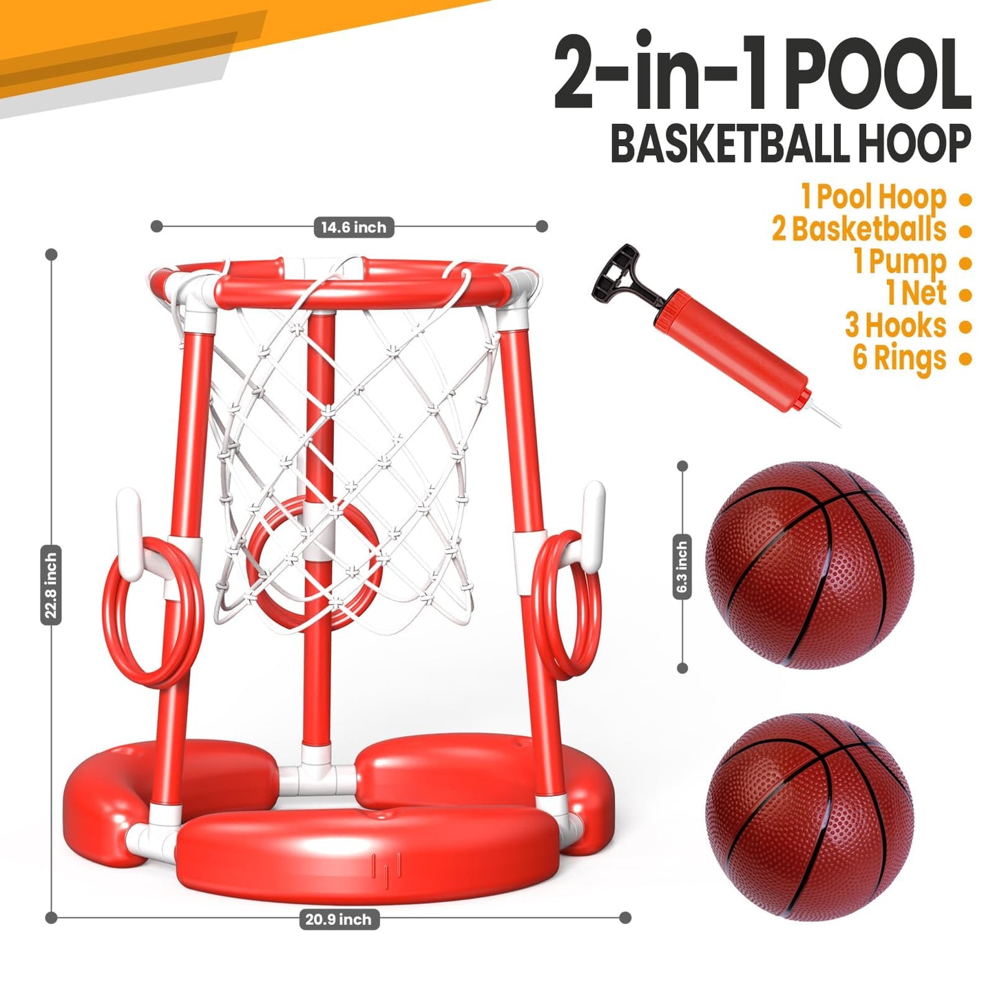 AuroTops Pool Basketball Hoop,2-in-1 Floating Basketball Hoop for Pool Games & Ring Toss Games for Kids,Summer Pool Toys,Family