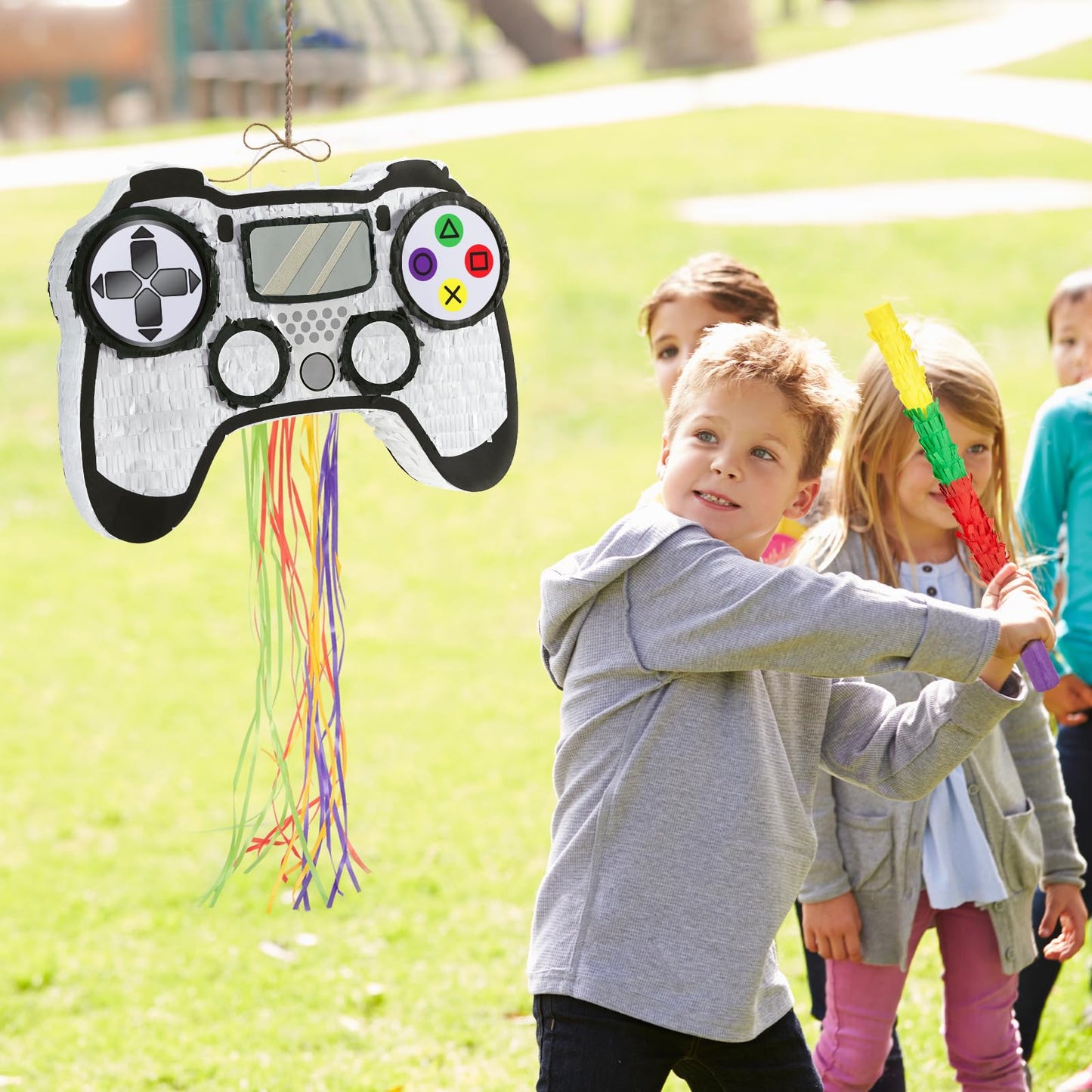 Wernnsai Video Game Piñata - Game Controller Piñata Bundle With Blindfold And Bat For Boys Piñata Gaming Theme Party Decoration Supplies Pull String Piñata For Birthday Party Celebration