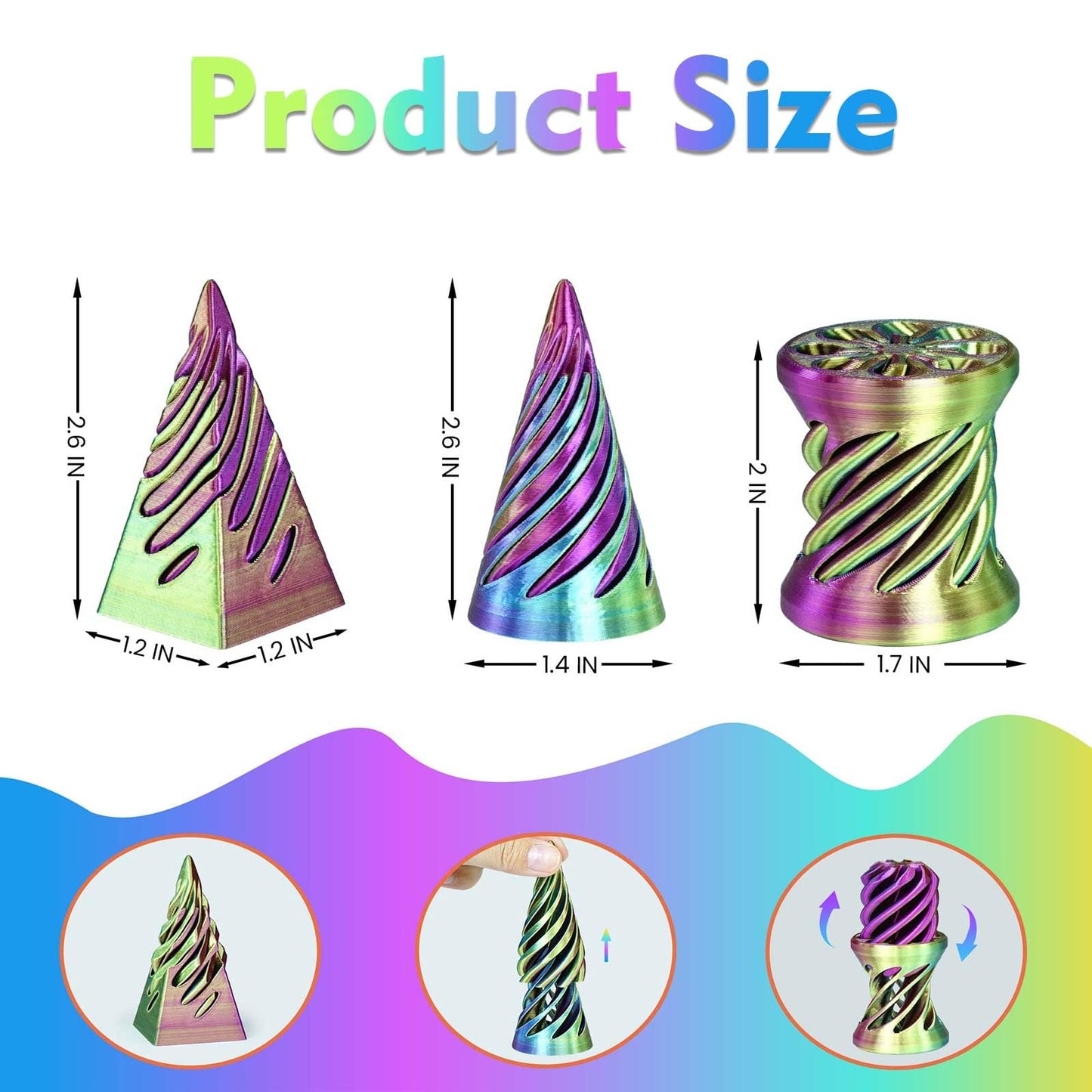 3PCS Impossible Cone 3D Printed Spiral Cone Fidget Toys Impossible Pyramid Passthrough Sculpture Stress Relieving Toys for mature-themeds and Kids Stocking Filler White Elephant Gifts (Red Green)
