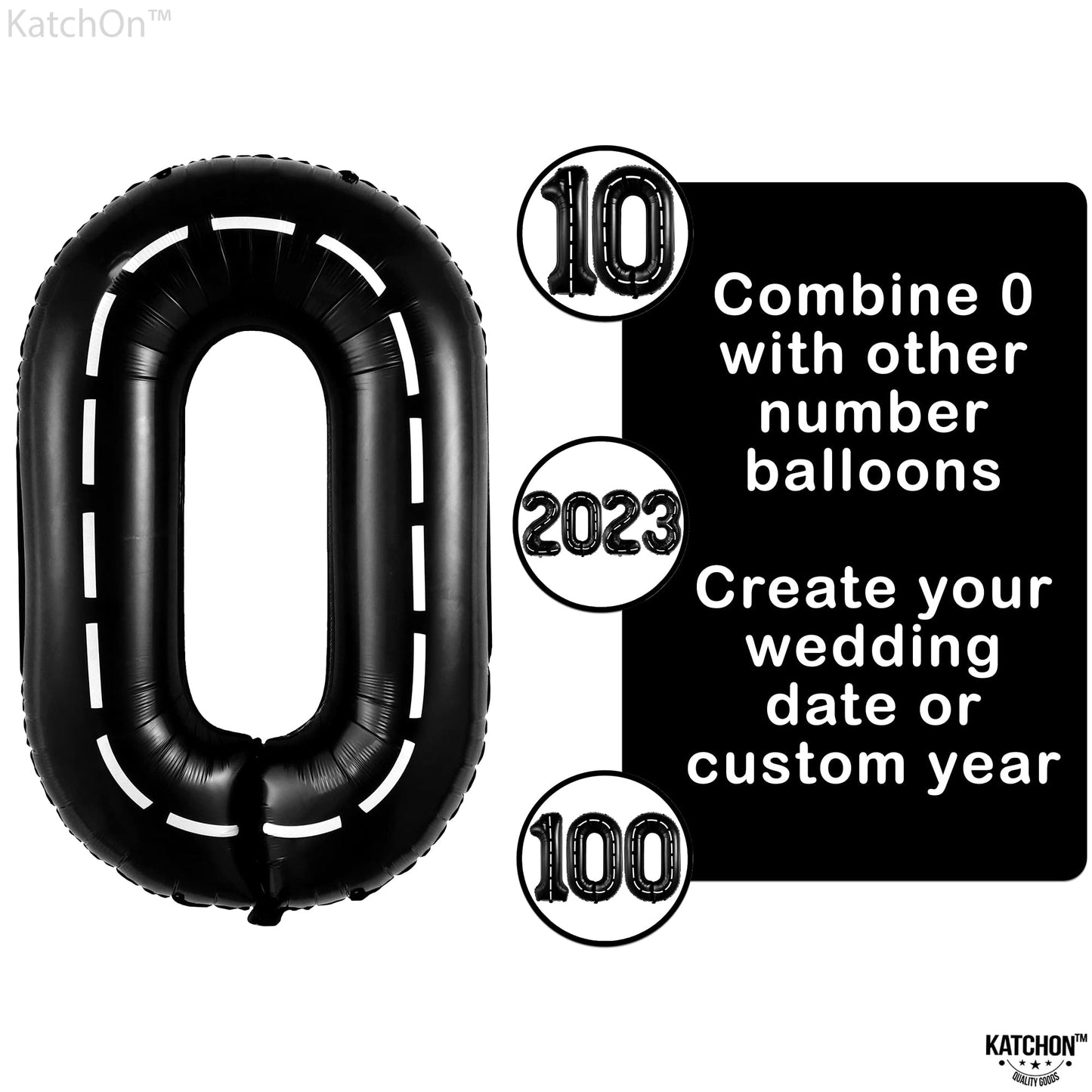 Katchon, Giant Race Car 0 Balloon Number - 40 Inch | Black Racetrack 0 Number For Race Car Theme Party Decorations, Road Party Decorations | Toddler Construction Party Supplies | Number 0 Balloon