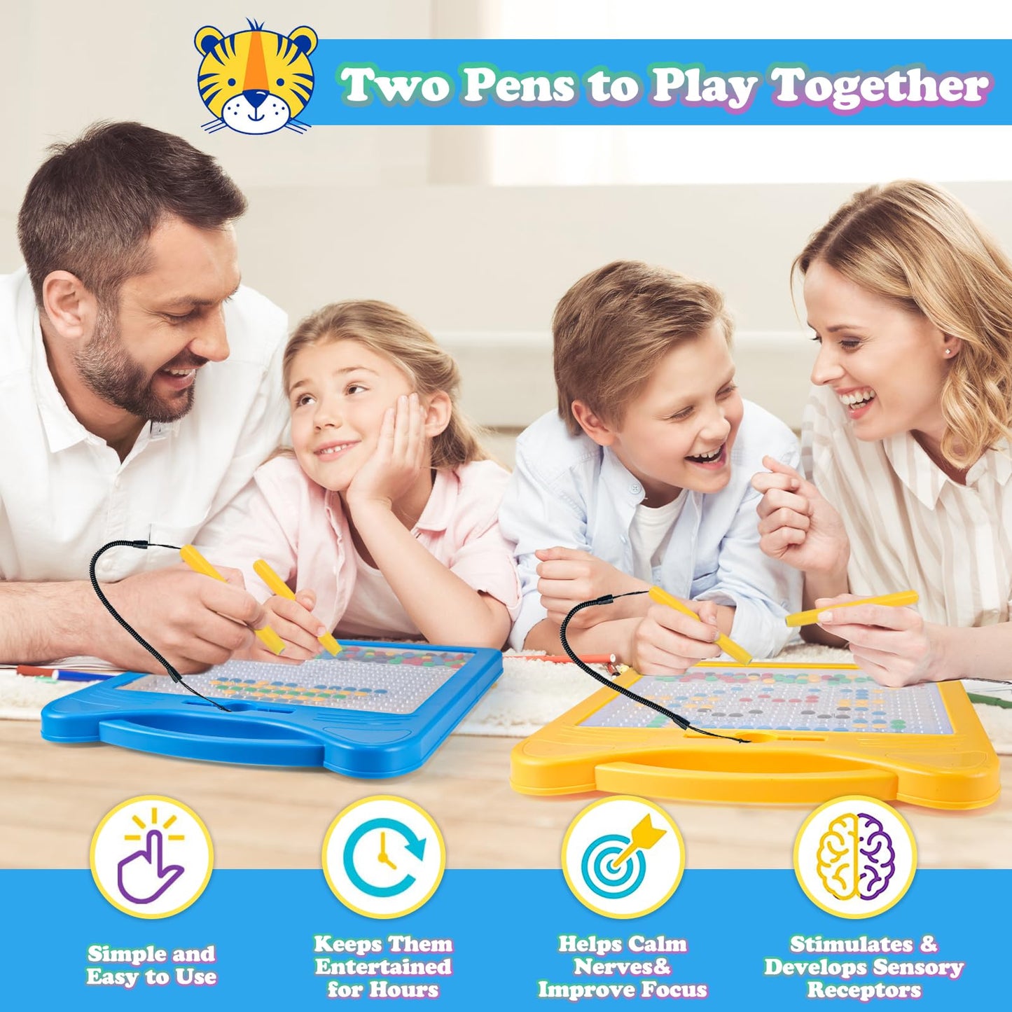 Extra Large Magnetic Drawing Board for Kids, Magnet Doodle Board with 2 Stylus Pen and Beads, Magnetic Dot Art Fine Motor Skills