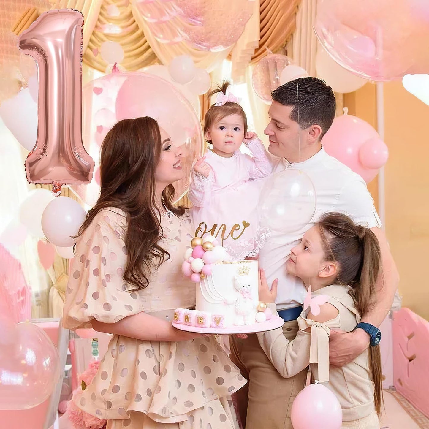 1 Number Balloon Rose Gold 40 Inch Big Foil Mylar 1St Balloons For 1 Year Old Boy Girl Birthday Party Decorations Wedding Annive