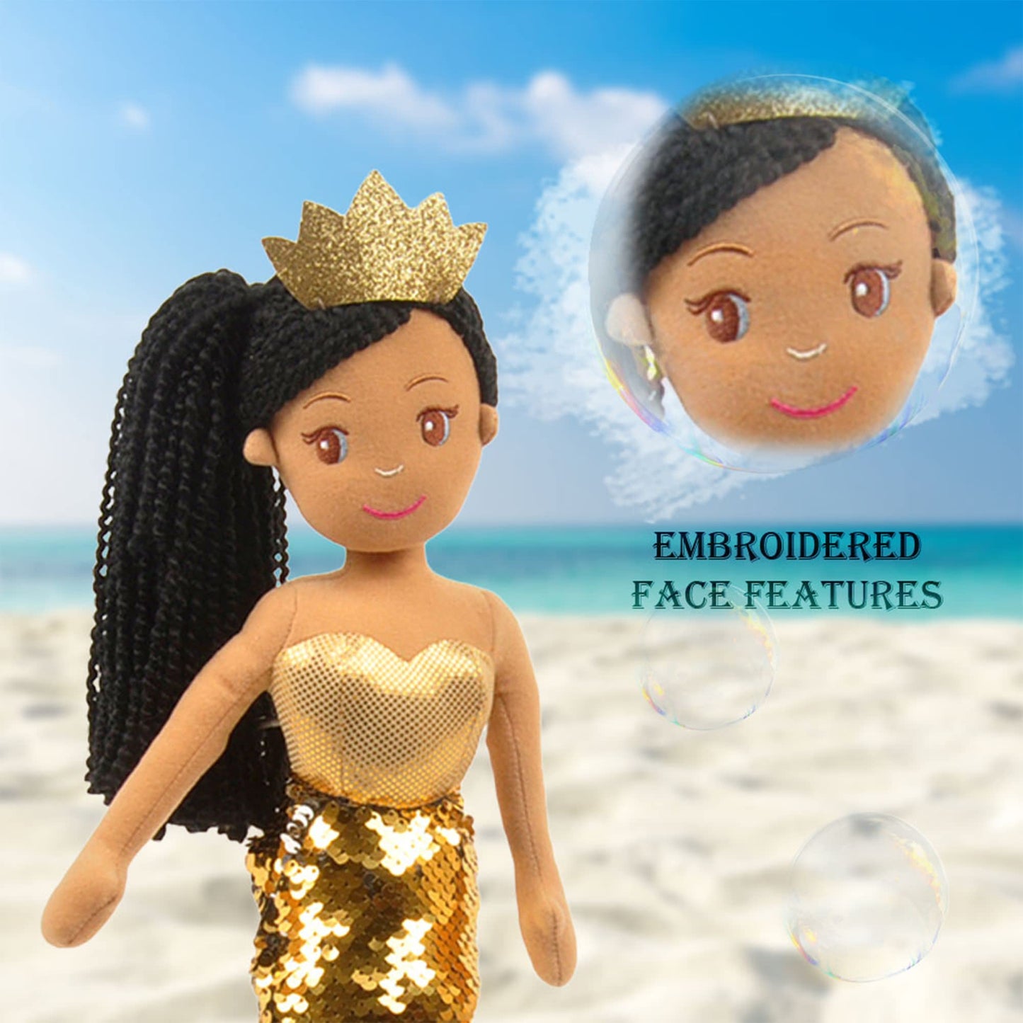 Linzy Toys, Kristal Mermaid With Reversible Sequin Tail, Soft Plush Mermaid Doll, Gold, 18' Mermaid Toys For Little Girls, Sirenas Para Ninas, Sirenas Plush (89001-2)