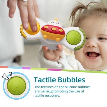 LiKee Strong Suction Cup Fidget Rotating Sensory Bath Toys for Baby 12 18 Months Airplane Car Travel Table & Window Toys for 1 2