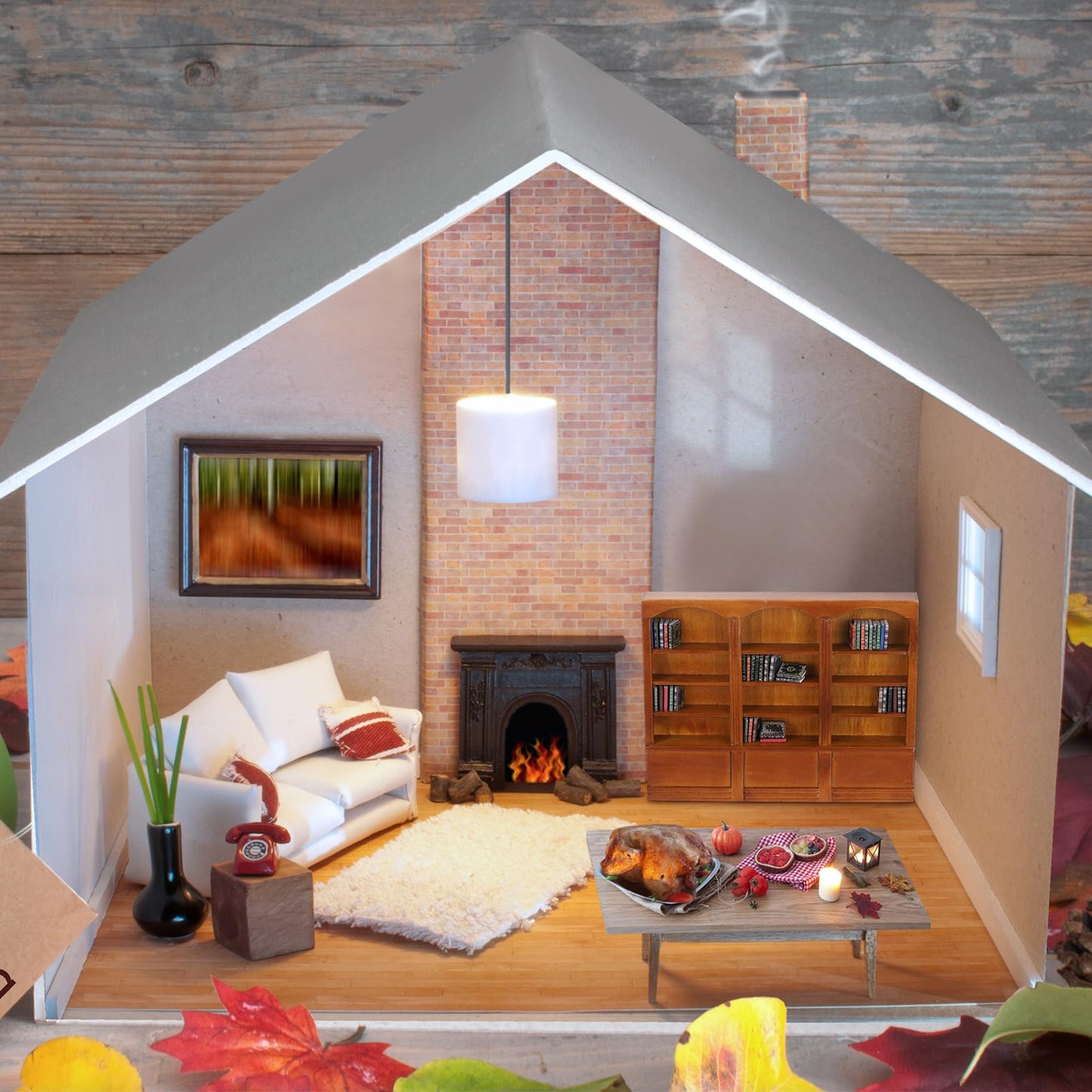 Chivertion 1:12 Scale Dollhouse Miniature Wooden Bookshelf With 48 Pcs Miniatures Books, Mini Bookcase Mini Library Furniture Gi