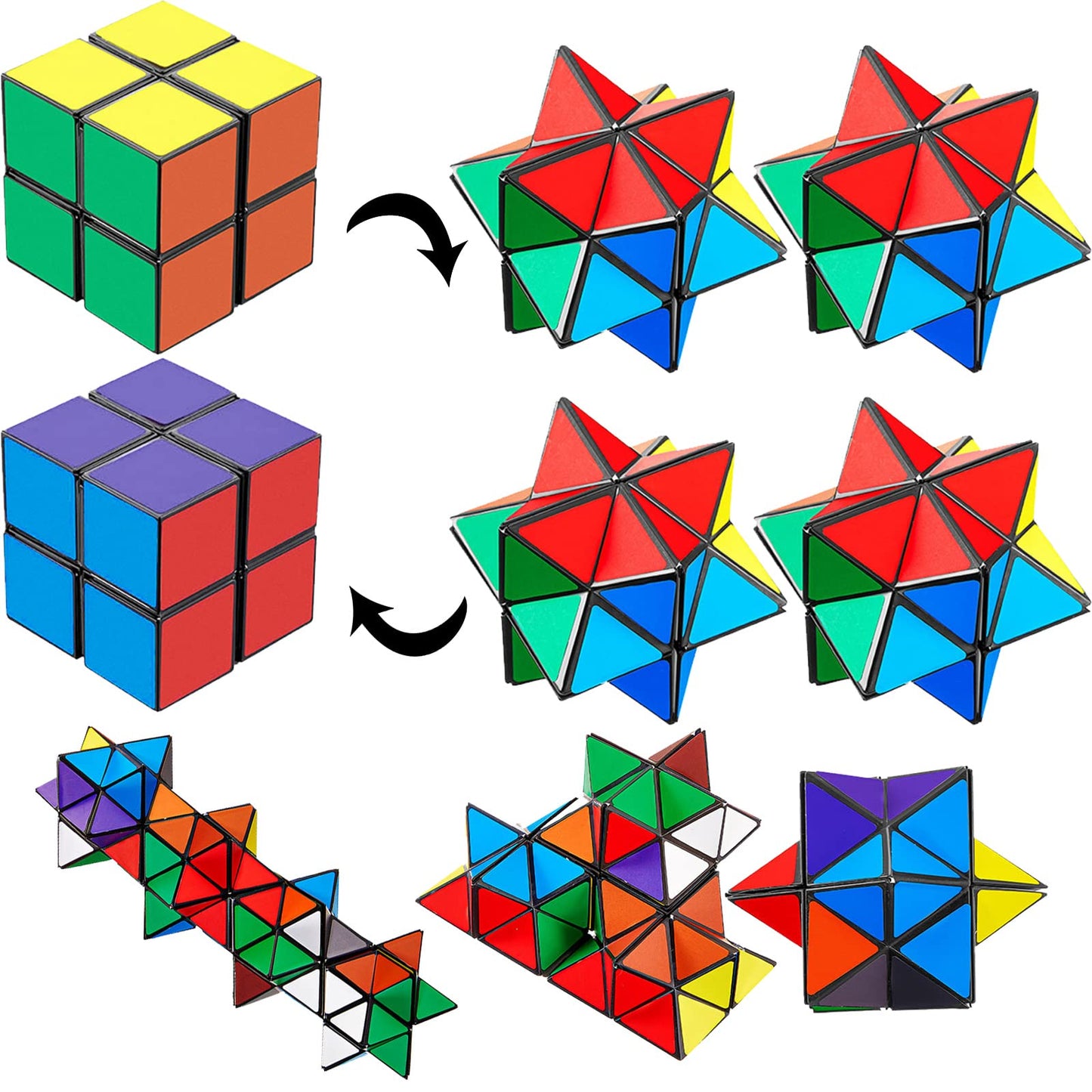 4 Pieces 2 In 1 Combo Cube Toy Magic Star Cube Transforming Infinity Geometric Puzzle Toys Cool Mini Shape Transforming Item For Teens And Adults