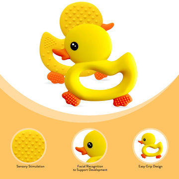 BabyBite Cute Duck Teether - 100% BPA Free Silicone for Sensory Play - Yellow - Model HC0231178
