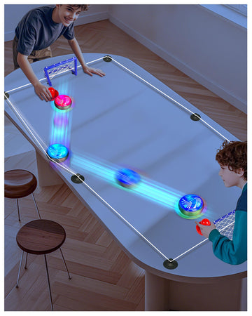 Adjustable Tabletop Air Hockey Game - Battery-Free Fun with Flexible Boundaries! Hover Puck Set with 2 Pushers, 2 Mini Goals & E
