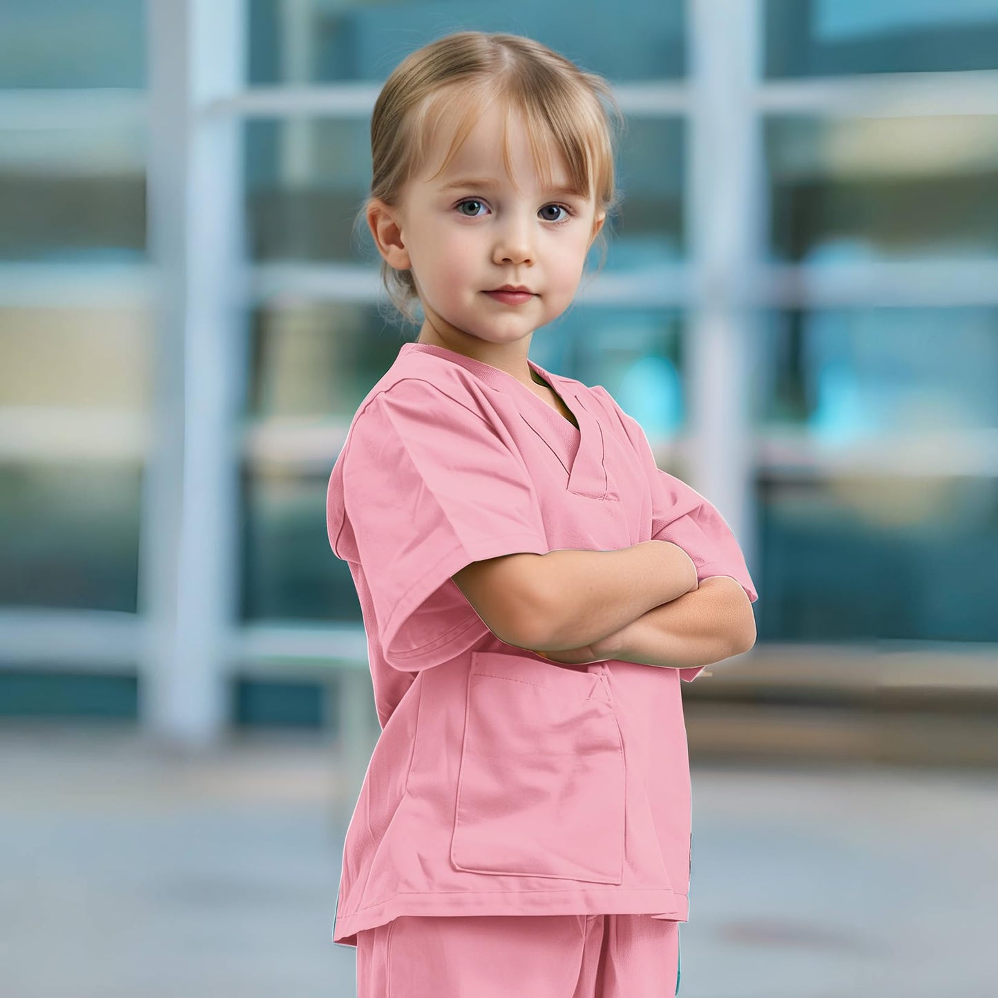 Mizzuco Doctor Costume For Kids,Toddler Nurse Scrubs Halloween Dress Up Cosplay For Boys Girls 3-12 Years (Pink, S-110Cm/3-4Yrs)