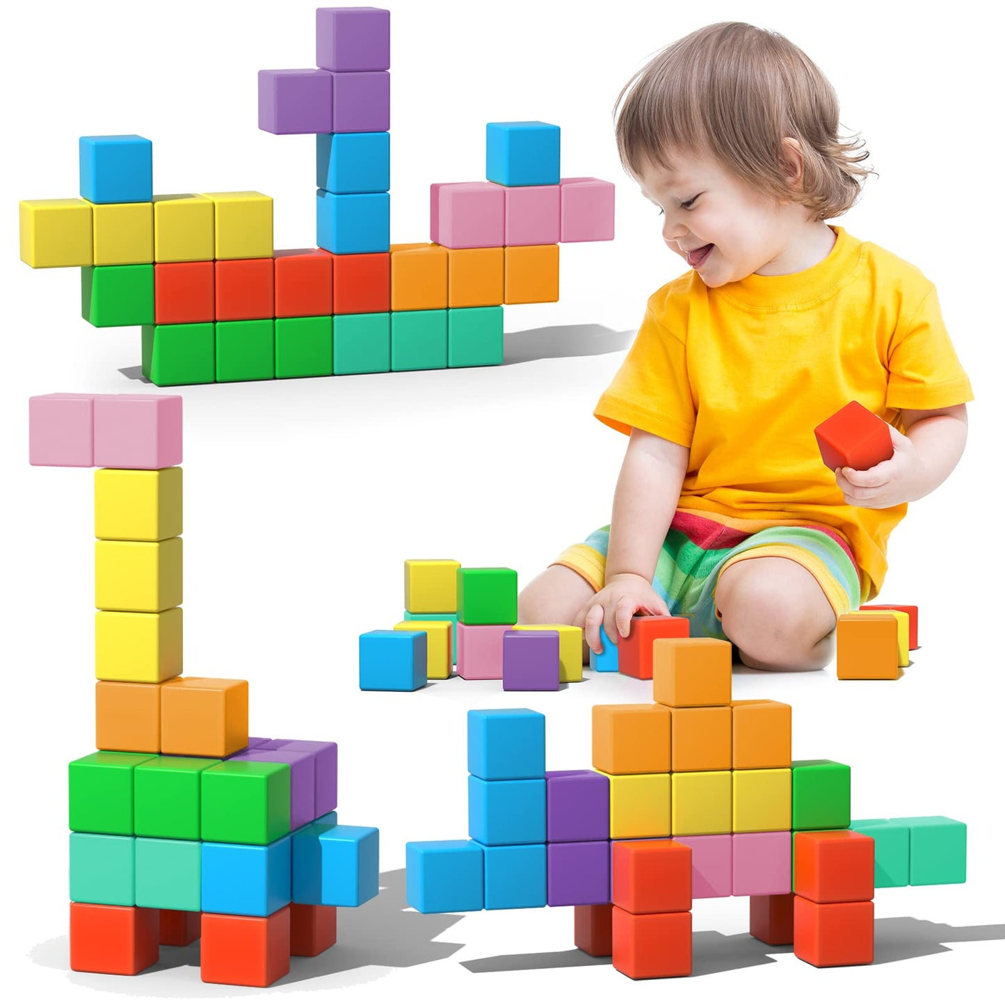 Asago Magnetic Blocks, 56 Pieces 1.34 Inch Large Magnetic Building Blocks, 3D Magnetic Cubes For Toddlers, Preschool Educational Construction Kit, Sensory Montessori Toys Kids Blocks For Boys Girls