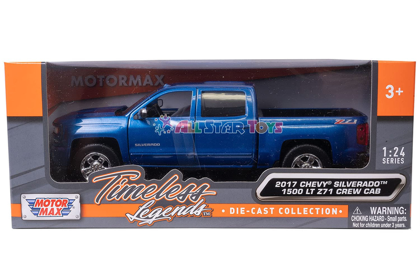 Motormax 79348Bl 2017 Chevrolet Silverado 1500 Lt Z71 Crew Cab Blue 1/27 Diecast Model Car