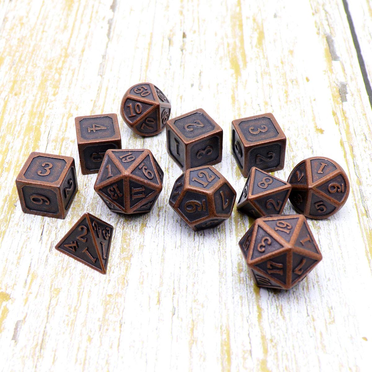Haxtec 11PCS Metal DND Dice Set D&D Extra D6 D20 for Dungeons and Dragons TTRPG Games-Antique Copper 11PCS