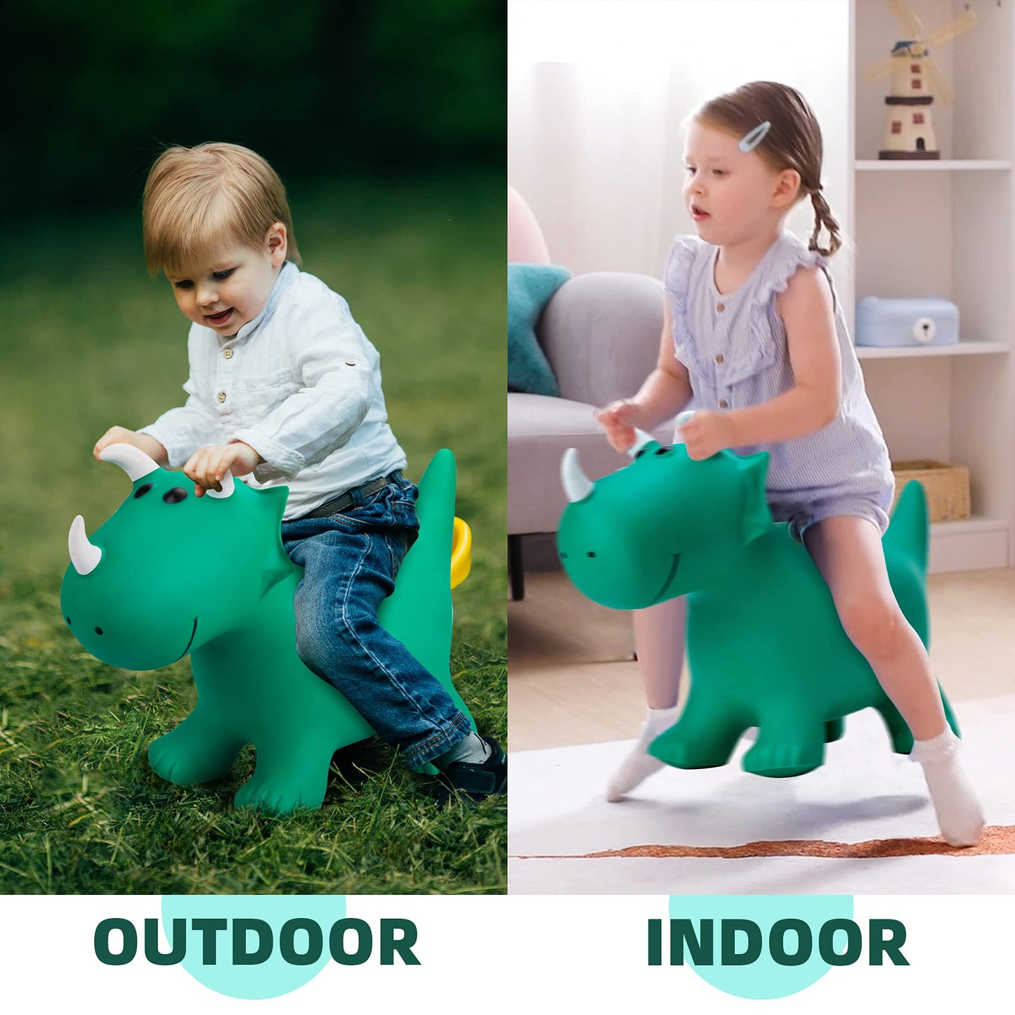 EVERICH TOY Inflatable Triceratops Bouncer, Medium Green PVC Kids Ride-On Hopper for 18 Months to 4 Years Old