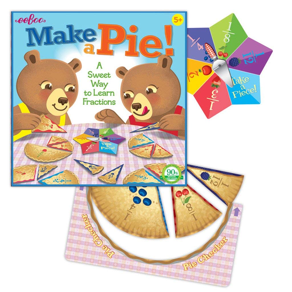 Eeboo: Make A Pie Game, A Sweet Way To Learn Fractions, Develops Math And Quantitative Skills Through Play, Screen-Free Fun, For Ages 5 And Up