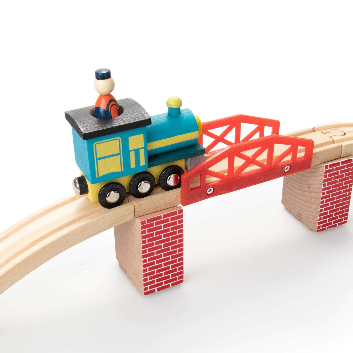 Red Brick Wooden Train Track Risers, 8-Pack - Novelty Wood Train Track Set Wooden Risers for Raised Track Set and Train Track Br