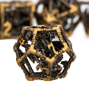 ARUOHHA Hollow DND Dice Set Antique Gold 5-Headed Dragon D and D Dice with Gift Box, Dungeons and Dragons Role Playing Games 7PC