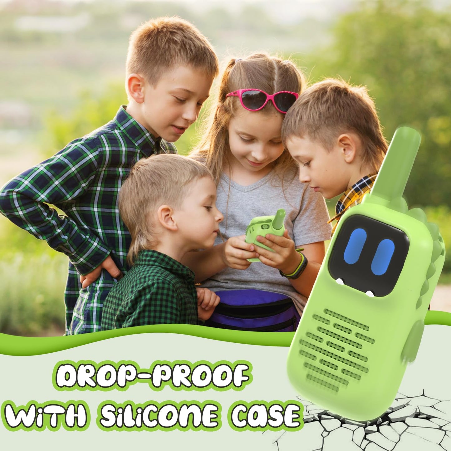 Holiky Green Walkie Talkies For Kids With Dinosaurs Silicone Sleeve, Toys For 3-6 Year Old Boys Girls, Kids Walkie Talkies Decen