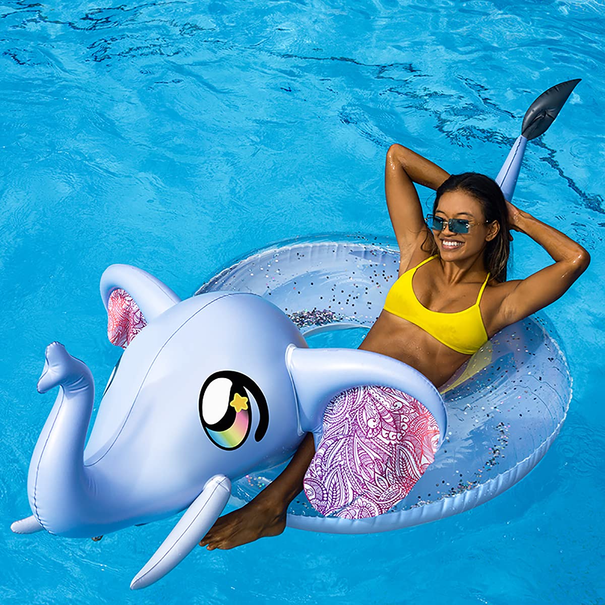 Poolcandy Inflatable Animal Pool Tubes & Swim Rings (Elephant Glitter Filled 48'' Inch Animal Pool Tube Swim Ring)
