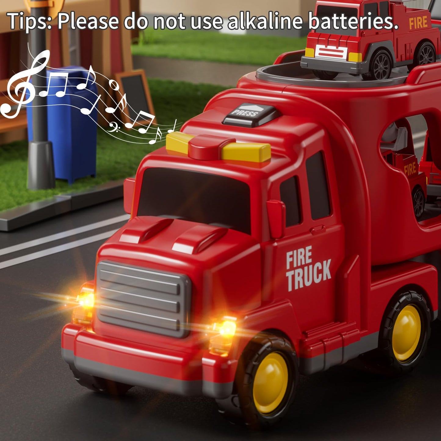 JUKUDAHU Truck Toys for 3 4 5 6 Years Old Boys, Toddler Car Toys for Toddler Boys Ages 3-5, Fire Toys Car Carrier Vehicle Toy Se
