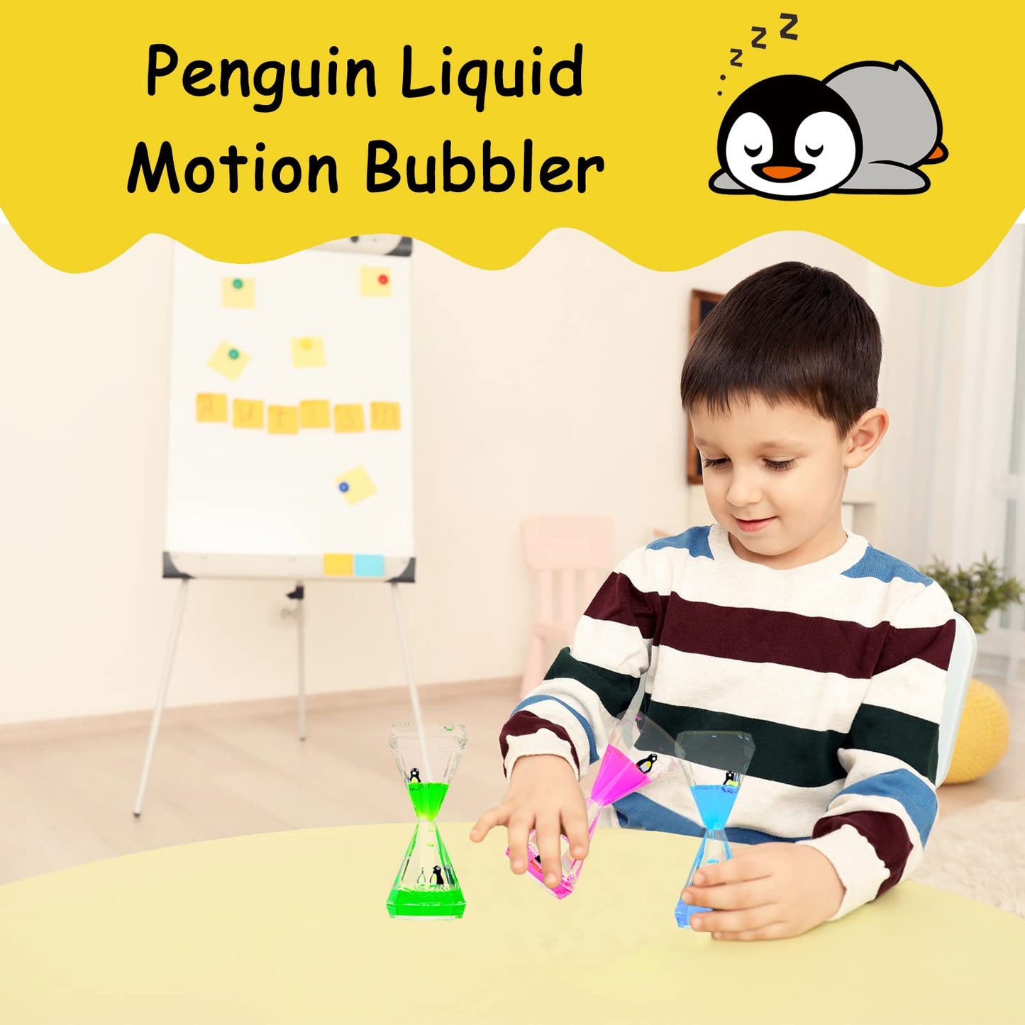 CAILINK Liquid Motion Bubbler 3 Pack Diamond Shaped Penguin Liquid Timer for Sensory Play Fidget Toy Stress Management for Kids and mature-themeds Colorful Calming Relaxing Hourglass